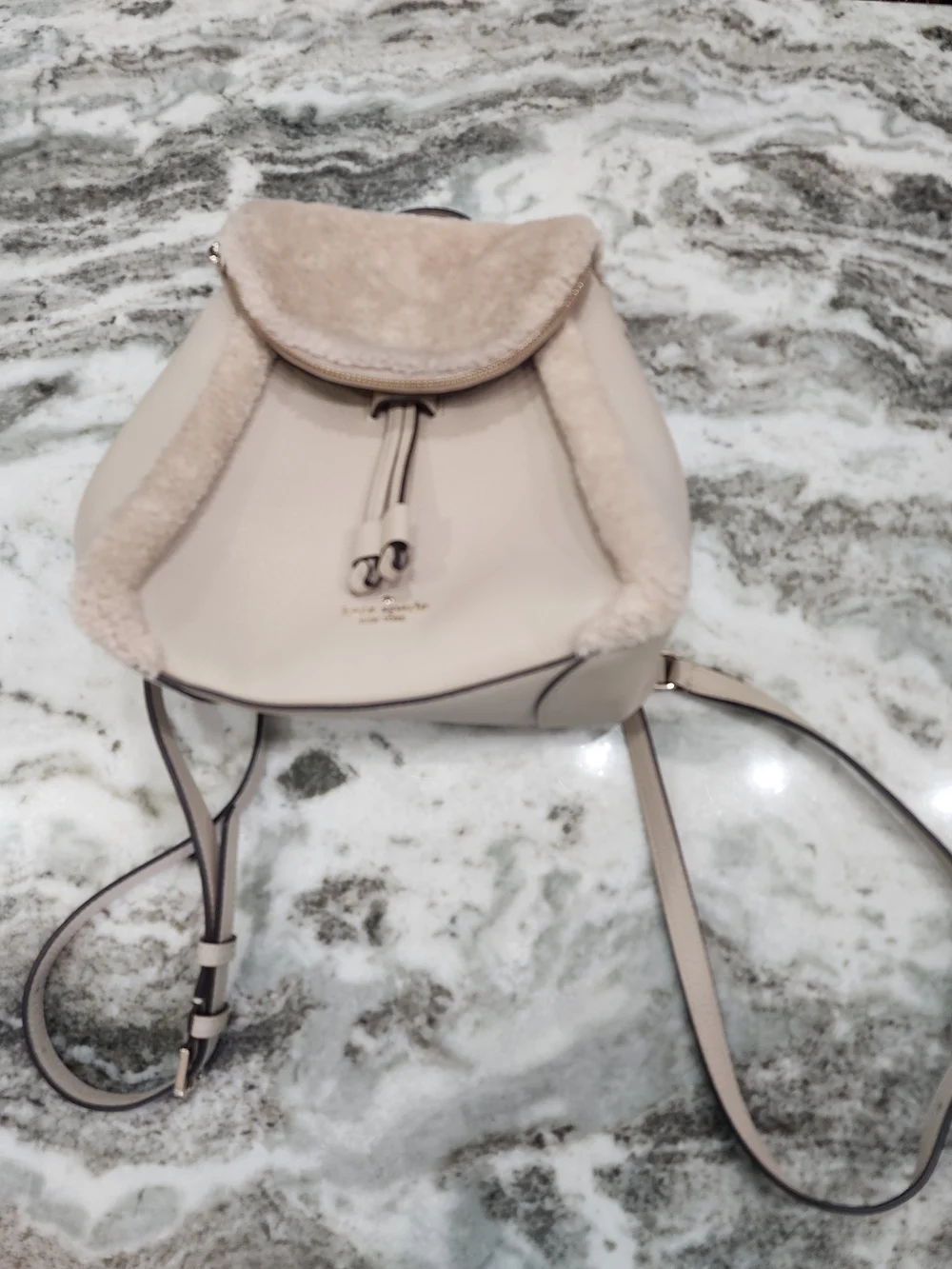 Kate Spade Cream Shearling-Trim Backpack Pen Mark See Pic